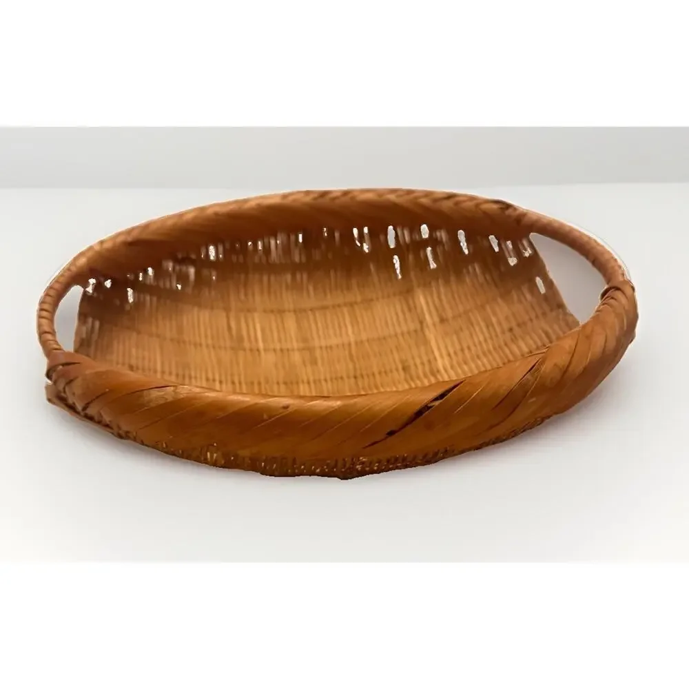 Vintage Hand Woven Sieve Woven Split Bamboo Winnowing Round Basket Tray 9” 3783